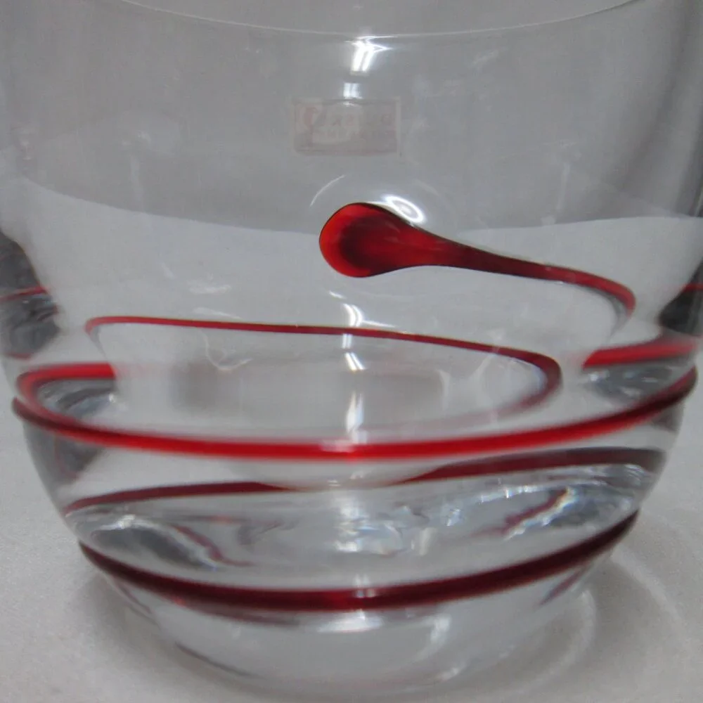 Duiske Kilkenny Irish hand cut glass red swirl votive candle holders Set 2 NEW